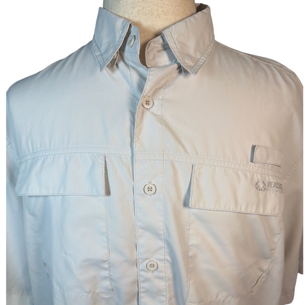Realtree Fishing Mens Short Sleeve Button Down Shirt Nimbus Cloud White Large